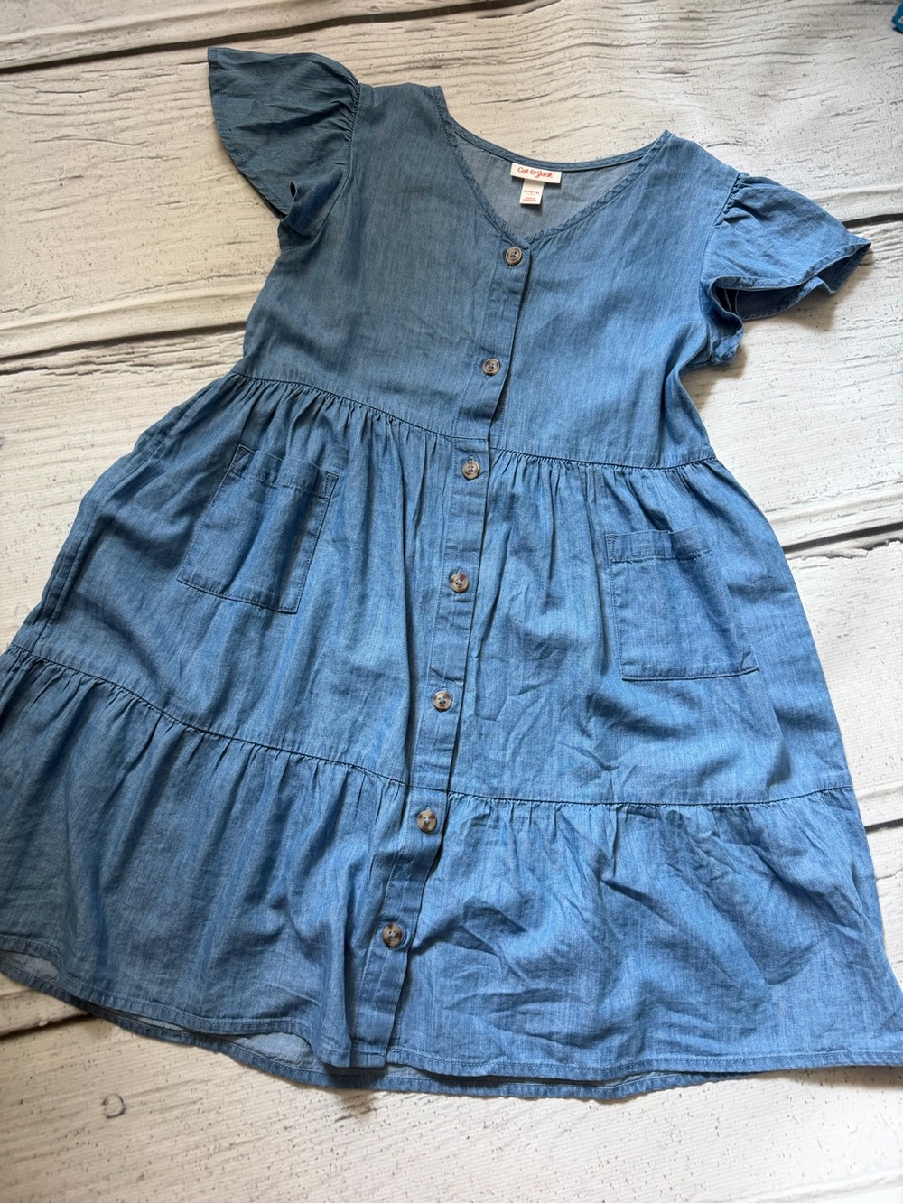 Cat & Jack Light Blue Button-Front Tiered Denim Dress
